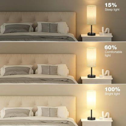 Fenmzee Bedside Table Lamp for Bedroom - Dimmable Touch, USB A+C, AC Outlet