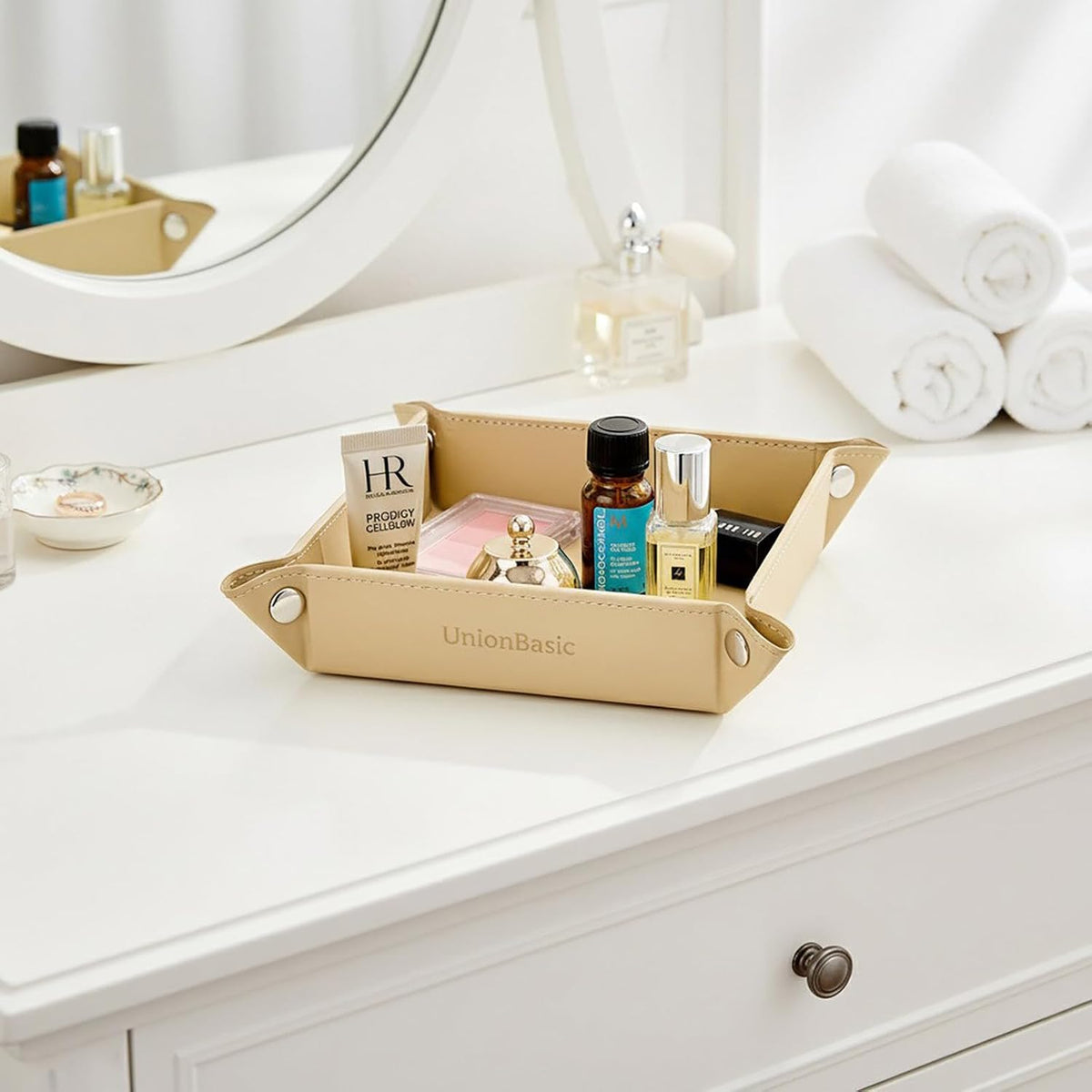 Small Valet Tray, Jewelry Tray for Rings Watches Earrings, Entryway Catchall Caddy for Coins Keys Change, Nightstand Bedside Valet Holder, Trays for Electronic Gadgets, Beige - Colors A