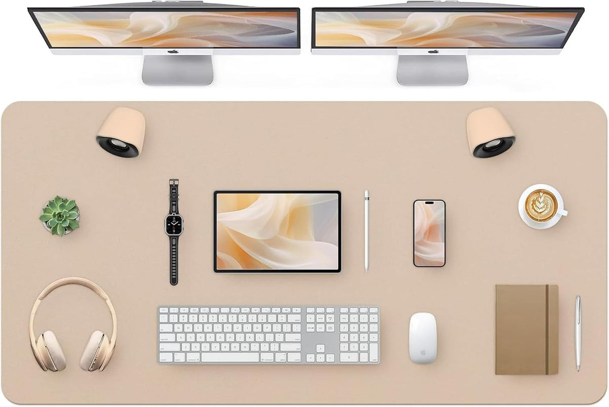Bloss Leather Desk Pad and Keyboard Wrist Rest, Large Mouse Pad + Keyboard Pad+Mouse Wrist Support, Non-Slip Desk Mat Protector for Office, Home(31.5×15.7 Inches,Beige) - Colors A