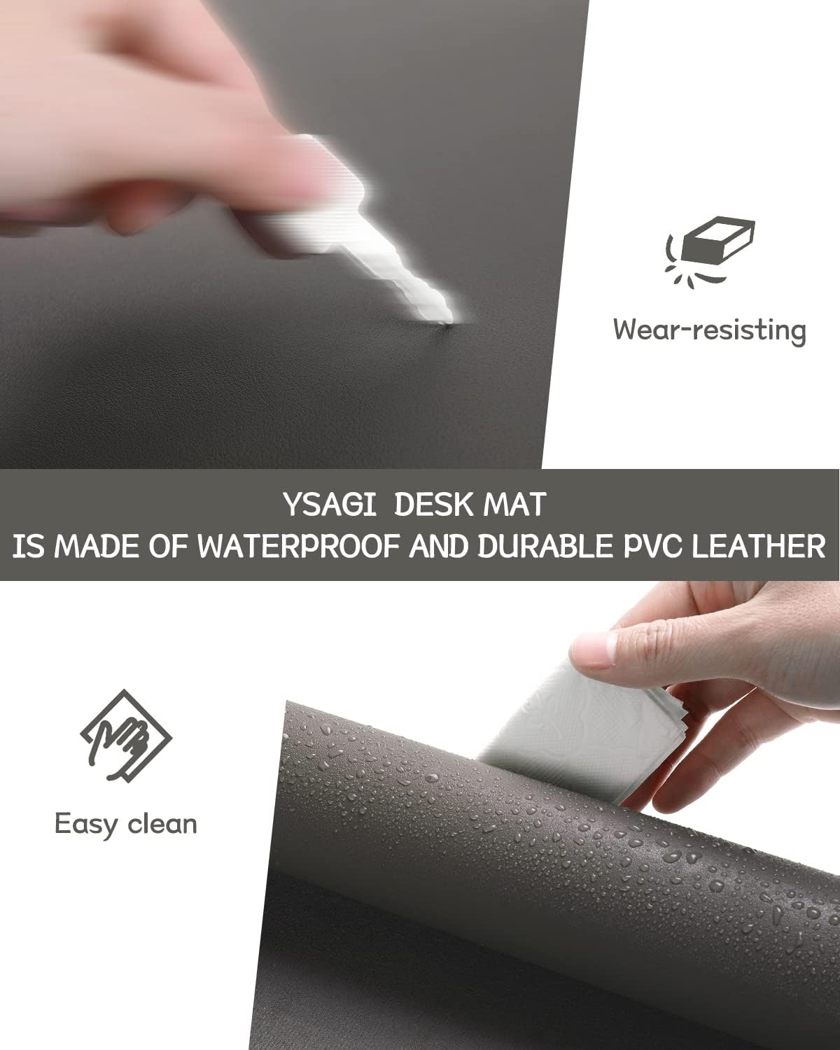 YSAGi Non-Slip Leather Desk Pad, Waterproof Laptop Computer Desk Keyboard Mat, Table Protector Blotter Mat, Large Mouse Pad for Office/Work/Home/Decor(Dark Brown, 31.5" x 15.7")