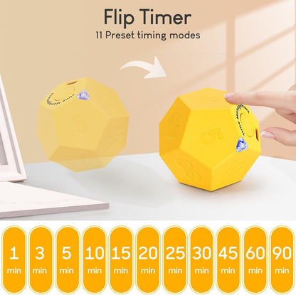 Mini 12 Sided Cube Timer, 11 Preset Times Pomodoro Timer for Enhanced Productivity. Ideal for ADHD Management, Workout, Study & Kitchen Cooking. Easy to Use（White）
