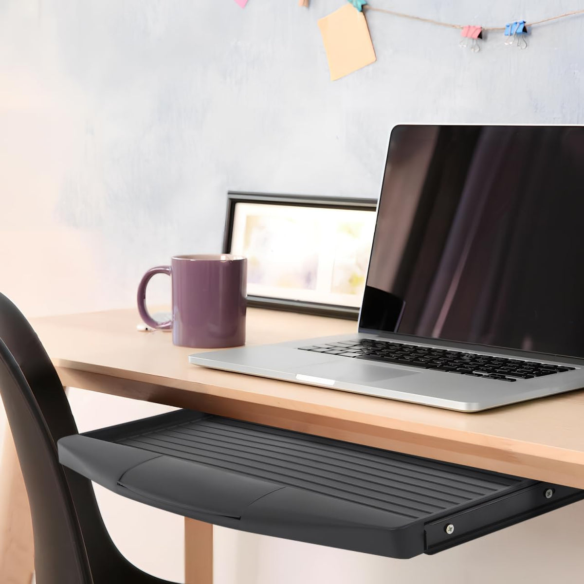 VILLCASE under Desk Keyboard Tray with Hidden Drawer Slide Out Computer Keyboard Stand 20.66X9.05X1.18In Ergonomic Office Storage Plate for Home and Work Desk Organization