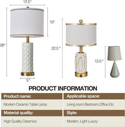 Small Bedside Table Lamp for Bedroom - Reading Desk Lamp with 3 Color Temperatures，15.5" Nightstand Ceramic Lamp with Fabric Shade for Kids Room,Living Room,Dorm,Home Office (Green)