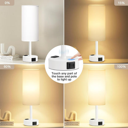 Fenmzee Bedside Table Lamp for Bedroom - Dimmable Touch, USB A+C, AC Outlet