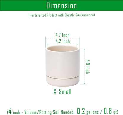 D'vine Dev 4.7 Inch Ceramic Planter Pot with Drainage Hole and Saucer, Indoor Cylinder Round Planter Pot, Teal, 94-O-B-9
