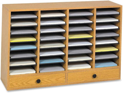 Safco 9422GR Wood Adjustable Literature & Paper Organizer, 16 Adjustable Compratment, Stackable Durable Construction, Home, Office, Mailroom, Classroom Mailbox , Gray