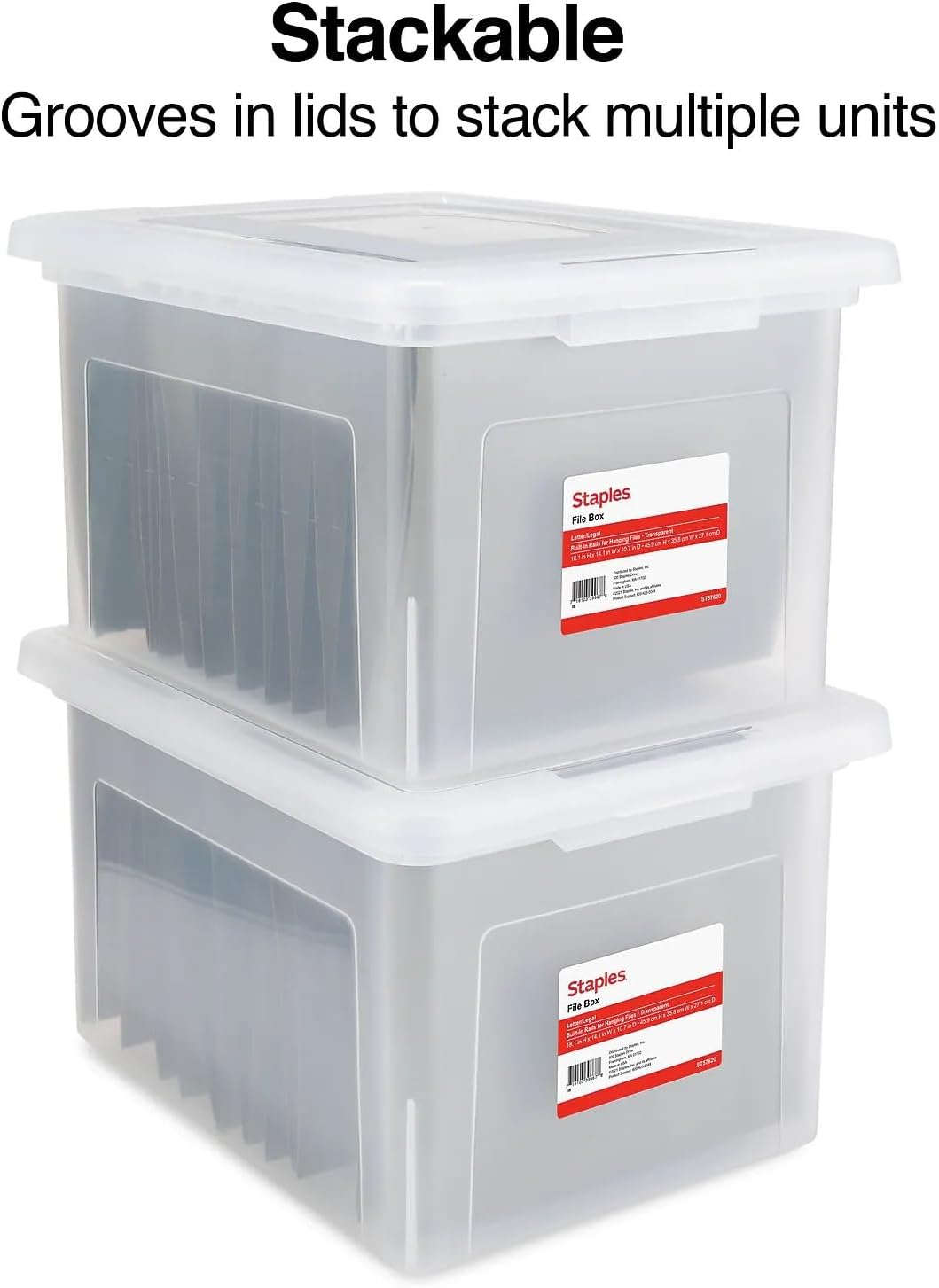 Hanging File Folder Box, Storage Bin Organizer, Snap Lid, Clear