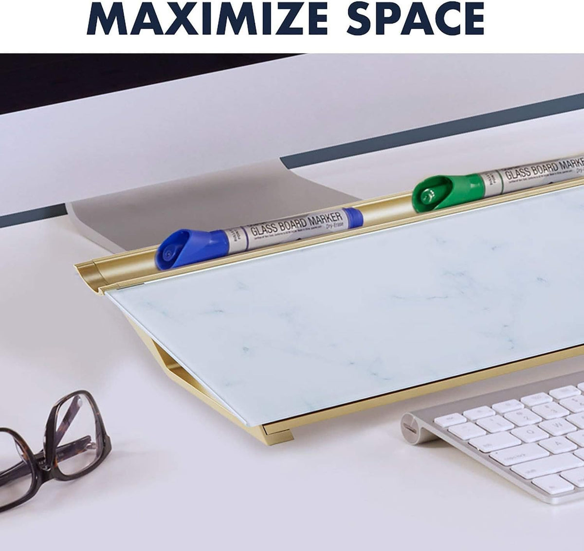 Quartet Glass Dry Erase White Board, Desktop Computer Pad for Notetaking, 18" x 6" Whiteboard, Clean Erase Surface with Storage, 1 Dry Erase Marker, White Surface (GDP186)