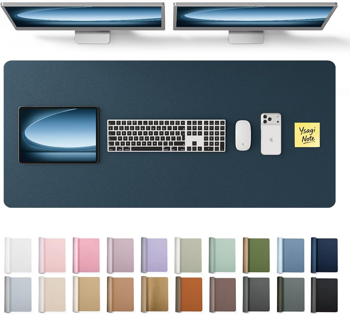 YSAGi Leather Desk Pad Protector, Office Desk Mat, Large Mouse Pad, Non-Slip PU Leather Desk Blotter, Waterproof Laptop Desk Writing Pad for Office and Home (23.6" x 13.8", Eggshell) - Colors B