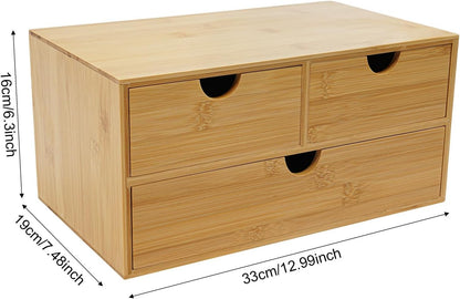 Desk Organizer, Office Vanity Bamboo Desk Organizer, Mini Bamboo Desk Drawer Tabletop Storage Box with 2 Drawer Night Stand Table Organizer for Makeup Vanity Office Supplies (2 Drawer)