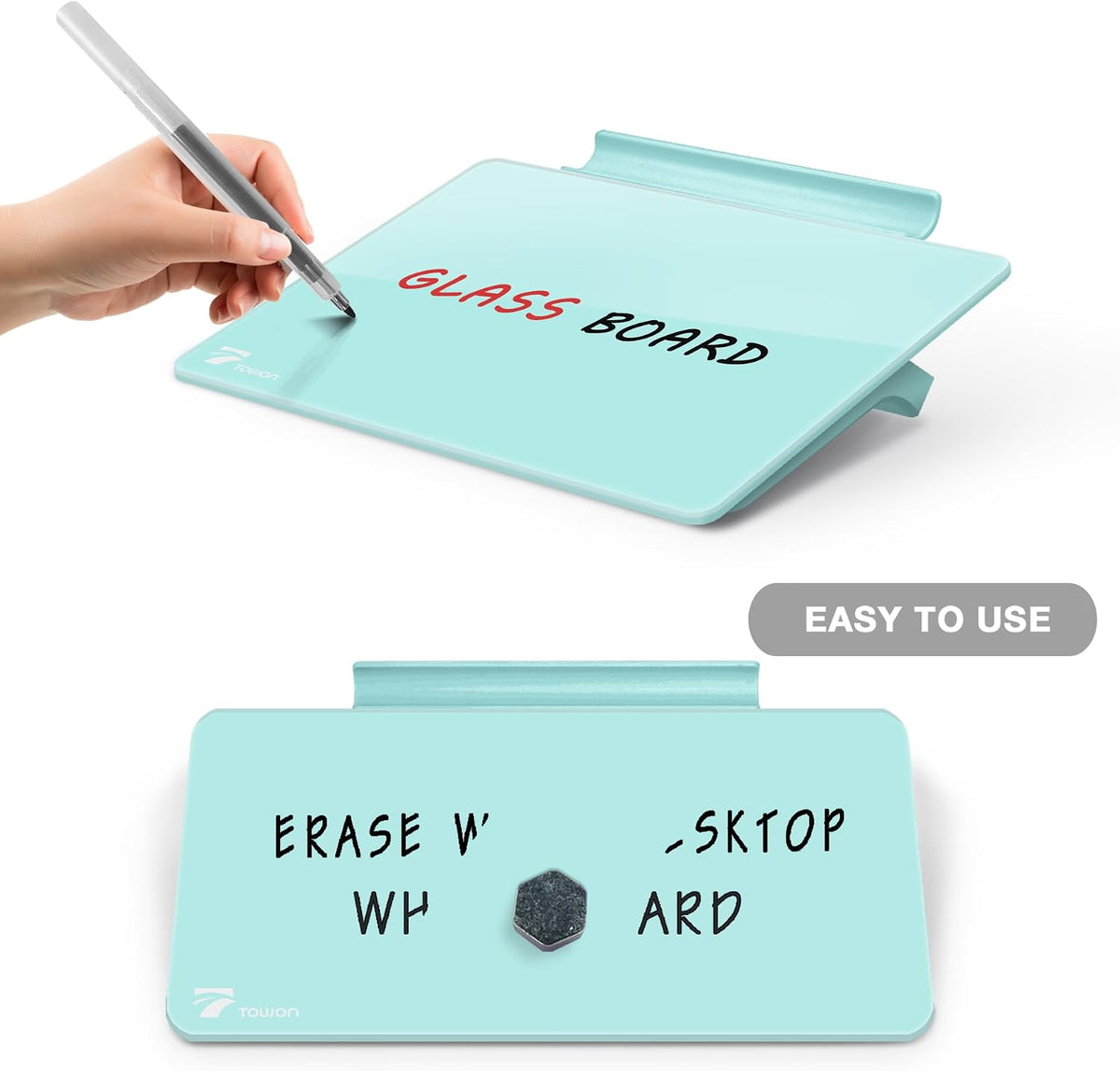 Small Glass Desktop Whiteboard Dry-Erase, Mini Pure Glass Whiteboard Stand