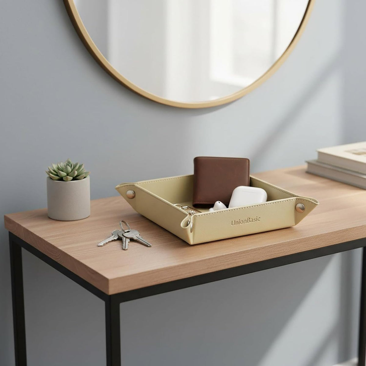 UnionBasic Small Valet Tray, Jewelry Tray for Rings Watches Earrings, Entryway Catchall Caddy for Coins Keys Change, Nightstand Bedside Valet Holder, Trays for Electronic Gadgets, Beige - Colors B