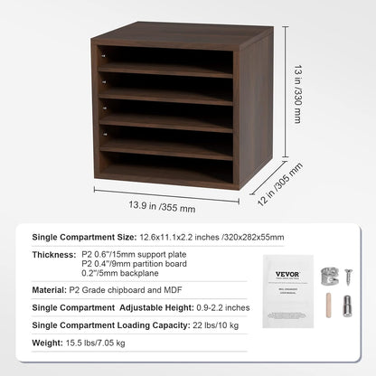 VEVOR Literature Organizers, 12 Compartments Office Mailbox with Adjustable Shelves, Wood Literature Sorter 20.4x12x16.1 inches for Office, Home, Classroom, Mailrooms Organization, EPA Certified White