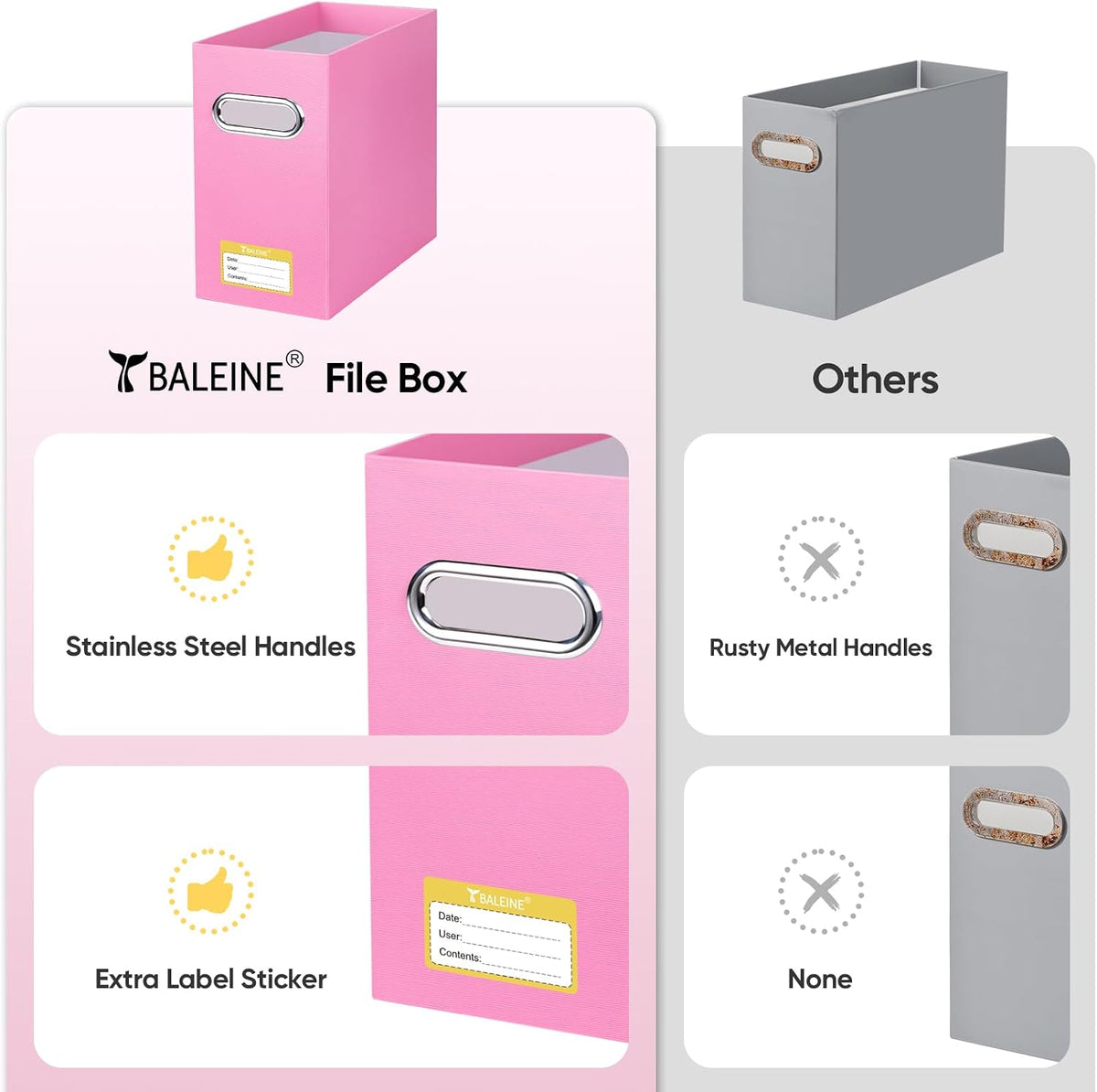 BALEINE File Organizer Box, Cardboard File Folder Organizer with Handle for Letter Size, Portable Collapsible Hanging Filing Box for Home Office Document Storage (2 Pack, Black)