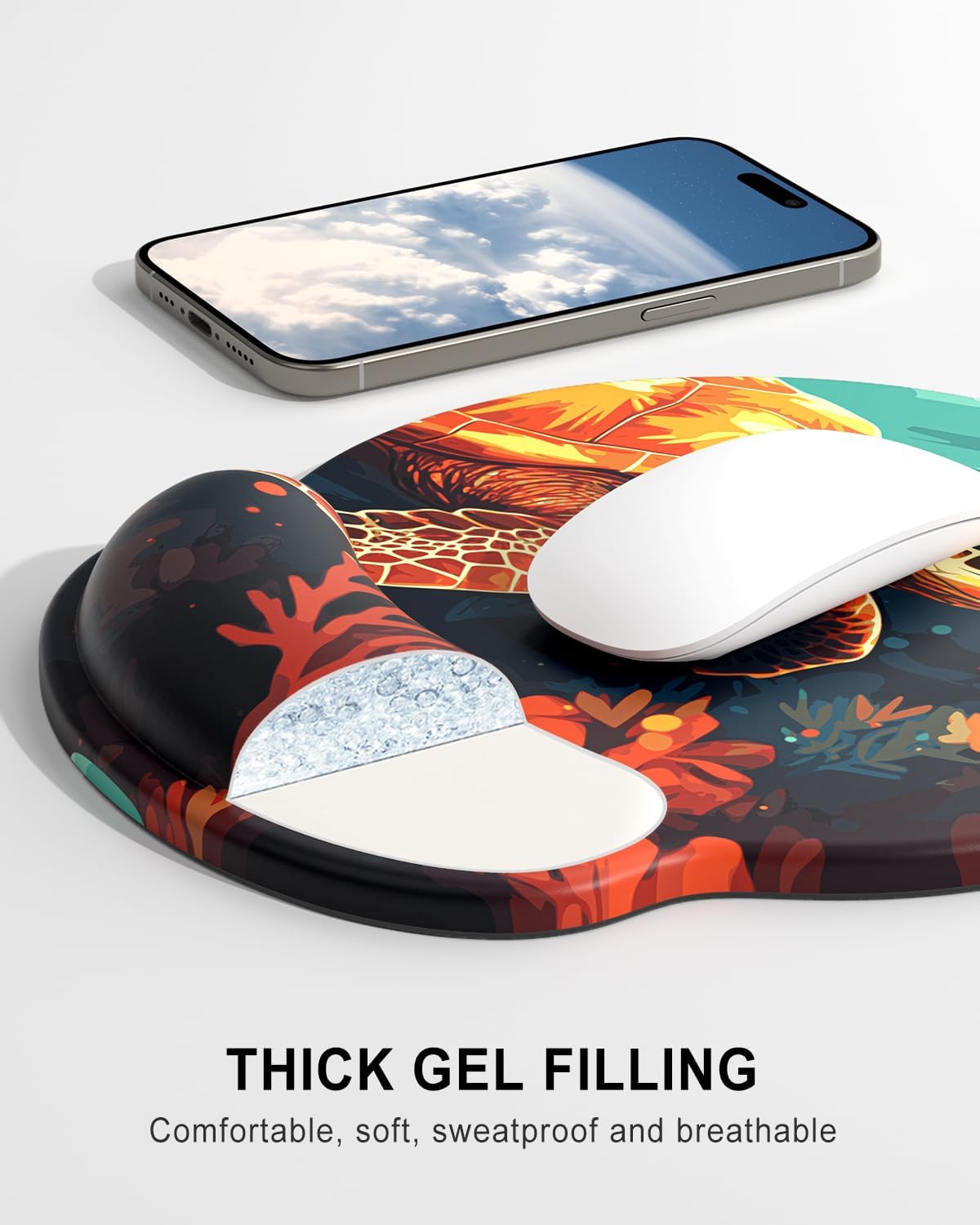 Ergonomic Mouse Pad with Wrist Rest, Comfortable Silicone Non-Slip Computer Pain Relief Gel Mouse Mat with Wrist Support for Gaming, Work, Office, Women & Men, Cute Pattern, Beige