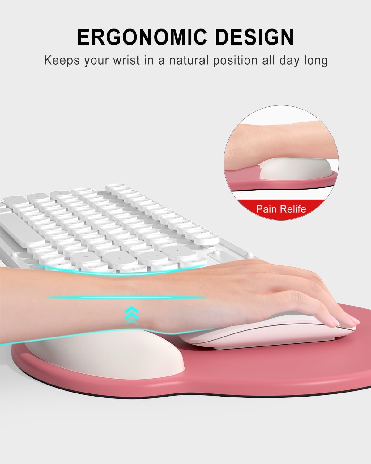 Ergonomic Mouse Pad with Wrist Rest, Comfortable Silicone Non-Slip Computer Pain Relief Gel Mouse Mat with Wrist Support for Gaming, Work, Office, Women & Men, Cute Pattern, Beige