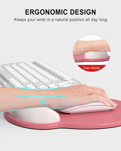 Ergonomic Mouse Pad with Wrist Rest, Comfortable Silicone Non-Slip Computer Pain Relief Gel Mouse Mat with Wrist Support for Gaming, Work, Office, Women & Men, Cute Pattern, Beige