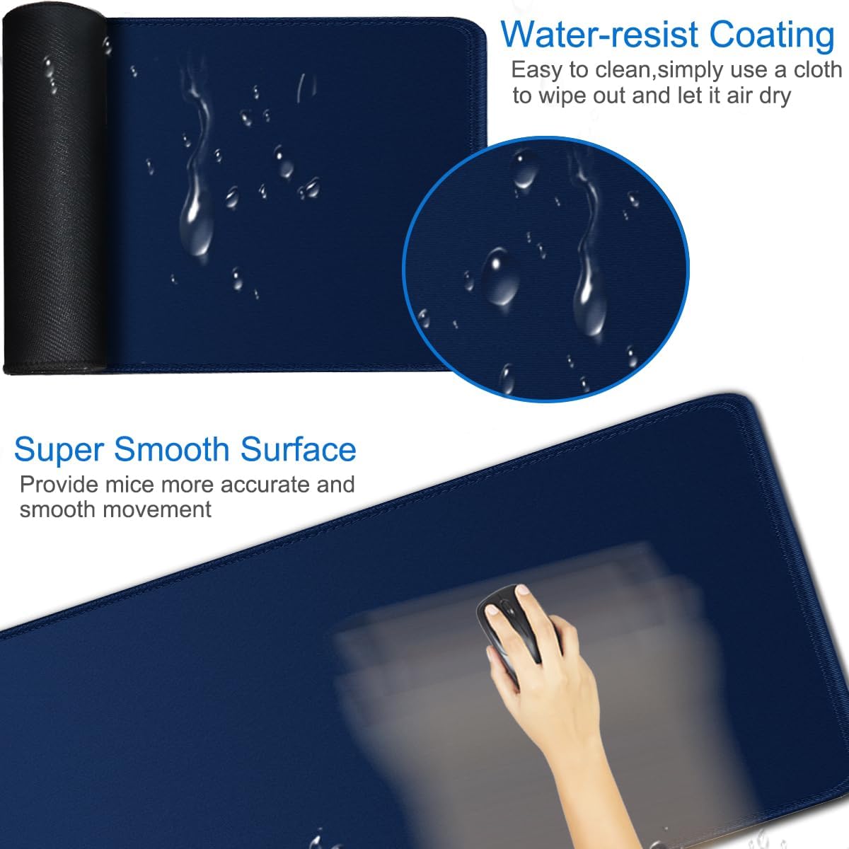Large Gaming Mouse Pad, 31.5x15.7 inch Large Extended Computer Keyboard Mouse Mat, Water Resist Non-Slip Mousepad Rubber Base Long XXL Desk Mouse Pad for Work & Gaming, Office & Home, Black