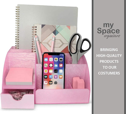 My Space Organizers Clear Acrylic Desk Oganizer, 9 Compartments, Office Supplies and Desk Accessories Organizer, Home Decor Desktop Organizer (Clear)