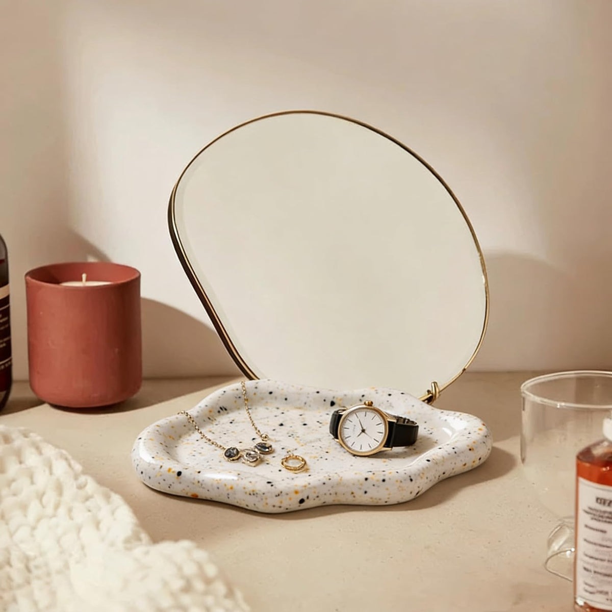 Jewelry Dish Trinket Tray for Women, Ring Dish Holder, Unique Cloud Shape Ceramic Plate Cute Things Vanity Aesthetic Room Decor Mother's Day Birthday (White)