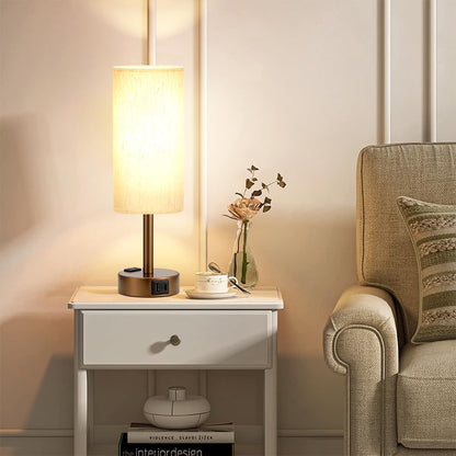 Fenmzee Bedside Table Lamp for Bedroom - Dimmable Touch, USB A+C, AC Outlet