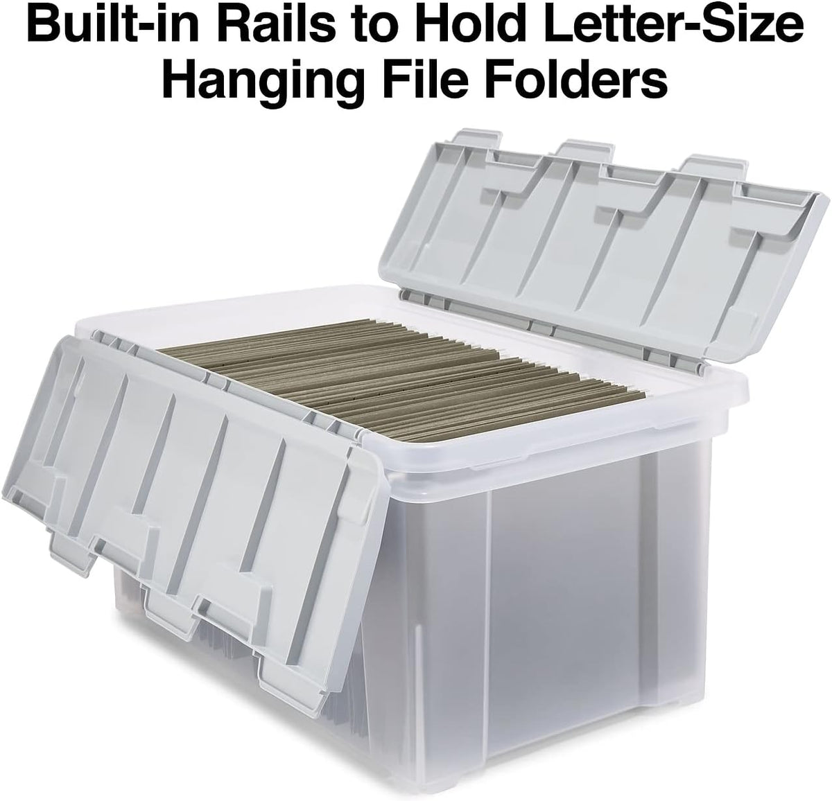 Hanging File Folder Box, Storage Bin Organizer, Snap Lid, Clear