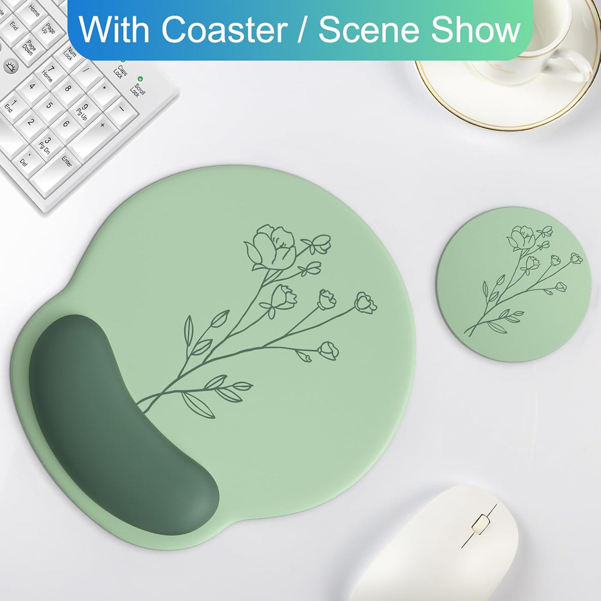 Ergonomic Mouse Pad with Wrist Support Rest,Large Mousepad Gel Wrist Rest, with Coaster Non-Slip & Pain Relief for Computer, Desk, Home&Office-Beach - Colors B