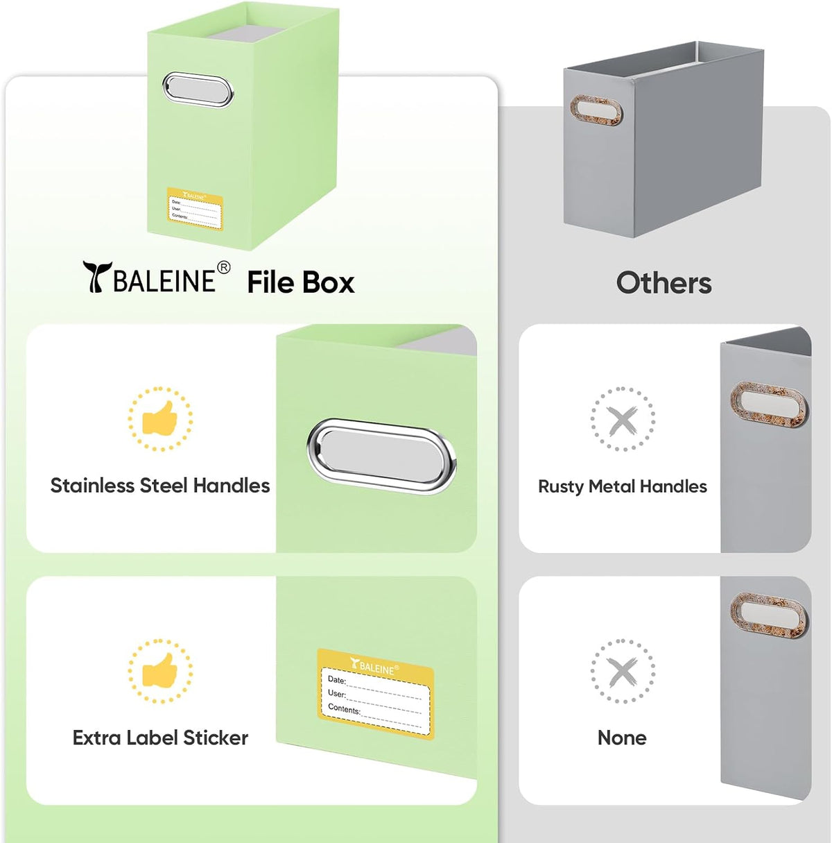 BALEINE File Organizer Box, Cardboard File Folder Organizer with Handle for Letter Size, Portable Collapsible Hanging Filing Box for Home Office Document Storage (2 Pack, Black)