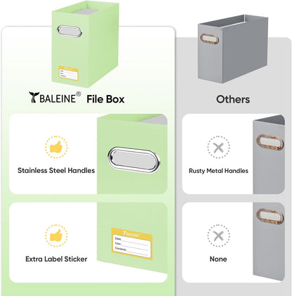 BALEINE File Organizer Box, Cardboard File Folder Organizer with Handle for Letter Size, Portable Collapsible Hanging Filing Box for Home Office Document Storage (2 Pack, Black)