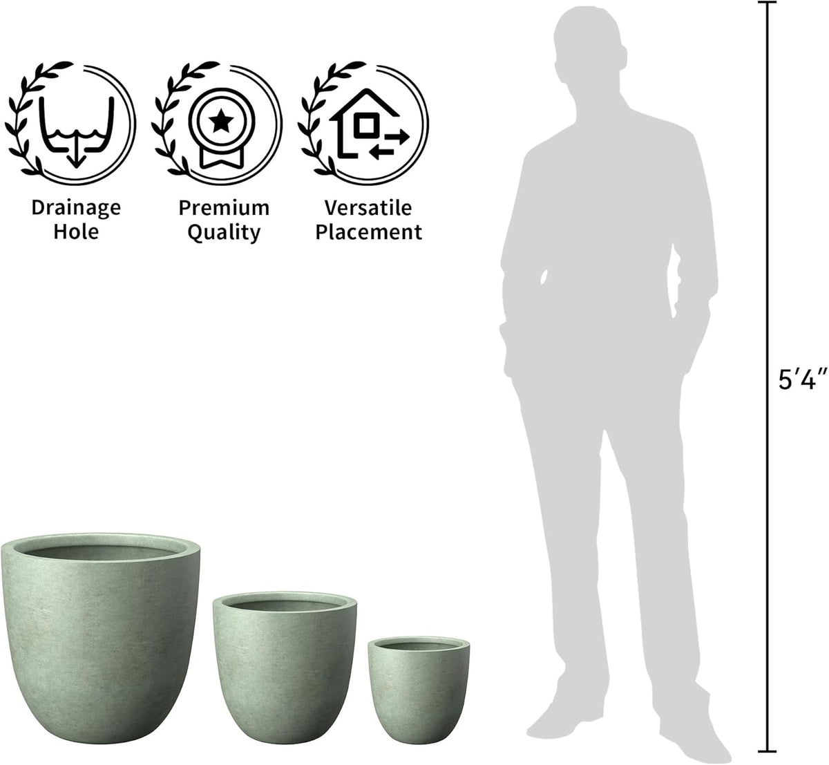 Kante 8.9" H x 10" W Small Concrete Planter, Compact Desktop Plant Pot with Drainage Hole & Rubber Plug – Lightweight Breathable Cement Container for Succulents, Cactus, Herbs, Indoor Outdoor, Gift