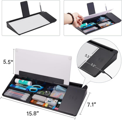 TSJ OFFICE Desktop Whiteboard Dry-Erase-Board - Computer Keyboard Stand White Board Surface Pad with Drawer, Desk Organizers with Accessories for Office, Home, School Supplies - Black