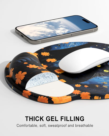 Ergonomic Mouse Pad with Wrist Rest, Comfortable Silicone Non-Slip Computer Pain Relief Gel Mouse Mat with Wrist Support for Gaming, Work, Office, Women & Men, Cute Pattern, Beige