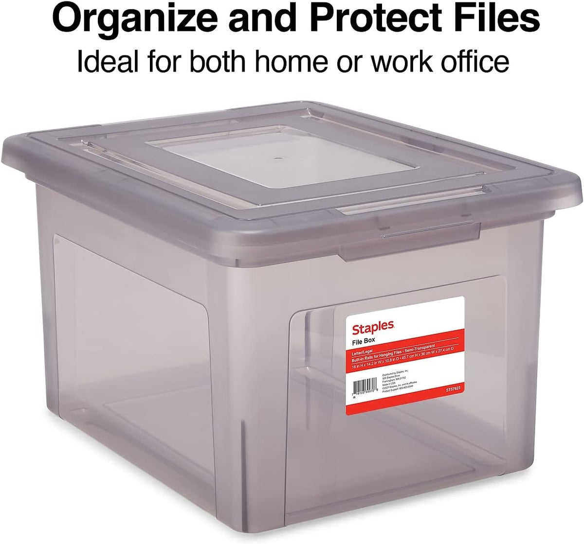 Hanging File Folder Box, Storage Bin Organizer, Snap Lid, Clear