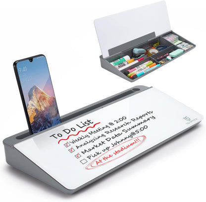 TSJ OFFICE Desktop Whiteboard Dry-Erase-Board - Computer Keyboard Stand White Board Surface Pad with Drawer, Desk Organizers with Accessories for Office, Home, School Supplies - Black