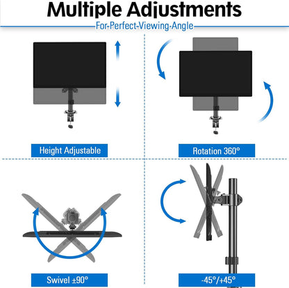 Dual Monitor Desk Mount, Max 32 Inch up to 17.6lbs, Fully Adjustable Dual Monitor Arm for 2 LCD Screens, Double Monitor Stand with C-Clamp and Grommet Base