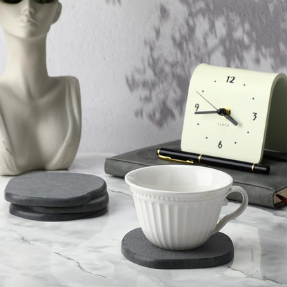 Diatomaceous Earth Coasters Set of 4，Cool Absorbent Quick-Dry Drink Coasters for Desks, Cute Modern Stone Design with Stylish White Aesthetic (4, White)
