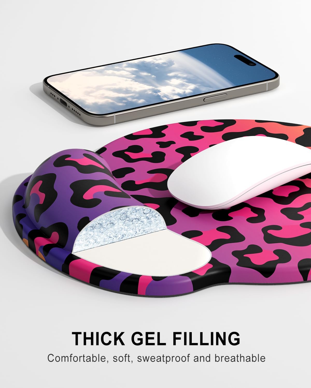 Ergonomic Mouse Pad with Wrist Rest, Comfortable Silicone Non-Slip Computer Pain Relief Gel Mouse Mat with Wrist Support for Gaming, Work, Office, Women & Men, Cute Pattern, Beige