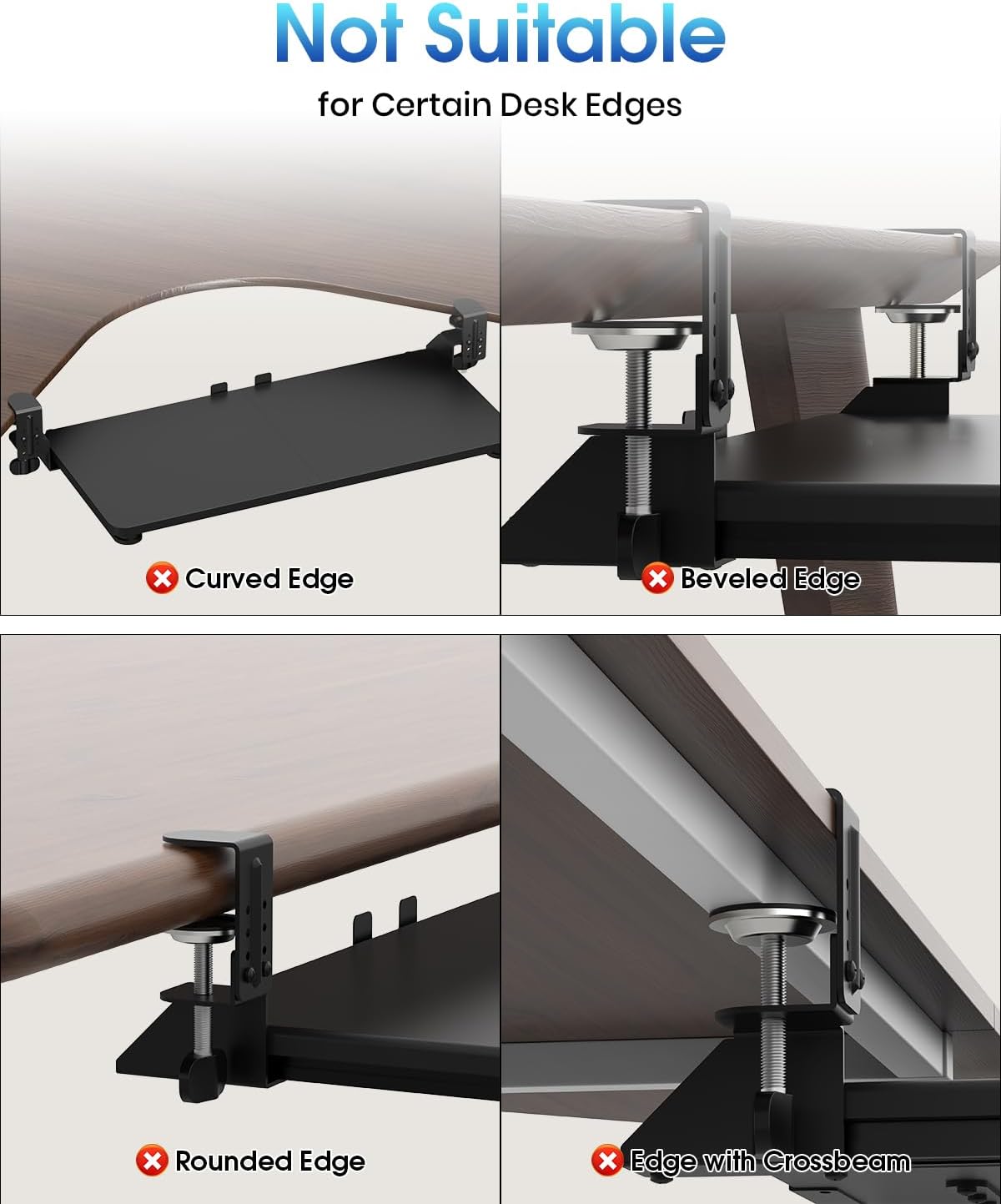 Small Keyboard Tray Under Desk, Pull Out Keyboard & Mouse Tray with Adjustable C-clamp, 20(25.9 Including Clamps) x 11.8 Inch Slide Out Computer Keyboard Drawer Mouse Tray for Typing, Walnut