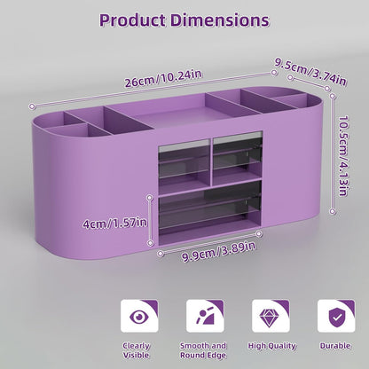 Marbrasse Desk Organizer Pen Holder for Desk with 3 Drawers, Multi-Functional Pencil Holder, Desk Organizers and Accessories with 7 Compartments for Home, School, Classroom(Pink)