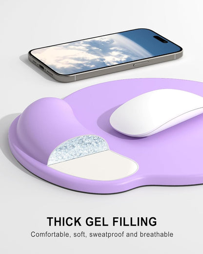 Ergonomic Mouse Pad with Wrist Rest, Comfortable Silicone Non-Slip Computer Pain Relief Gel Mouse Mat with Wrist Support for Gaming, Work, Office, Women & Men, Cute Pattern, Beige