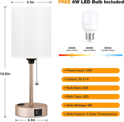 Dicoool Bedside Table Lamp for Bedroom - Small Desk Lamp with USB Ports