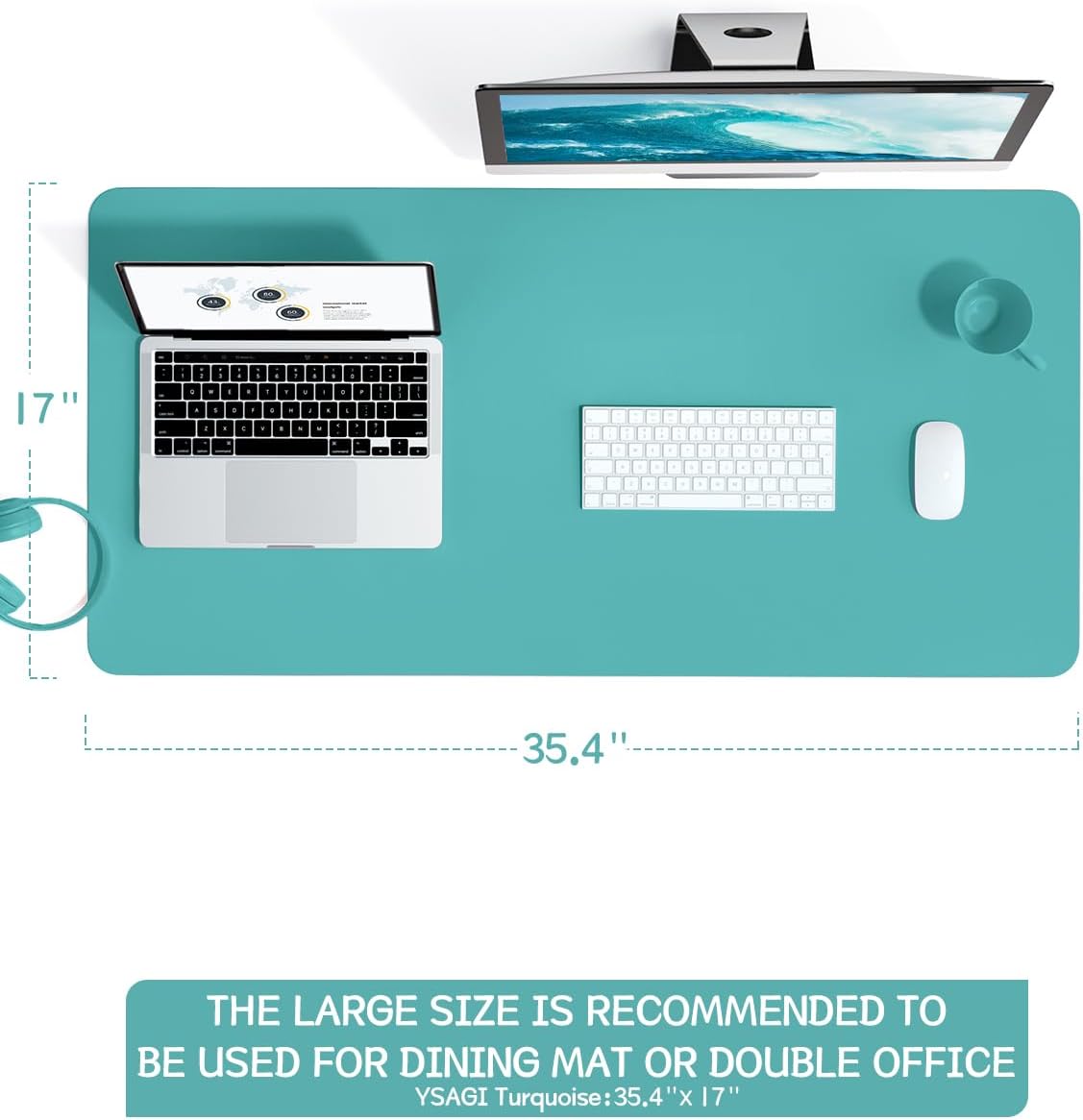 YSAGi Non-Slip Leather Desk Pad, Waterproof Laptop Computer Desk Keyboard Mat, Table Protector Blotter Mat, Large Mouse Pad for Office/Work/Home/Decor(Dark Brown, 31.5" x 15.7")