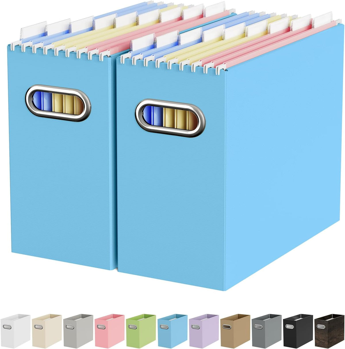 Oterri File Organizer Box, Portable Collapsible Cardboard File Folder Organizer with Handle for Letter Size Hanging Files, Document Storage Box for Home Office & Classroom (Pink)