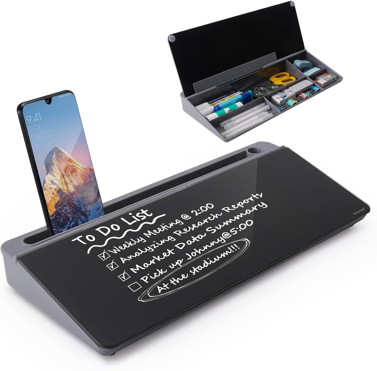 TSJ OFFICE Desktop Whiteboard Dry-Erase-Board - Computer Keyboard Stand White Board Surface Pad with Drawer, Desk Organizers with Accessories for Office, Home, School Supplies - Black