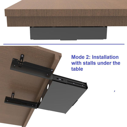 Under Desk Mounted Slide out Drawer, W 13.4" x D 9.3" Storage Organizer with Cable Management，Pull Out Add-On Storage for Office & Standing Desks with High Crossbar, Metal, Black (Medium)