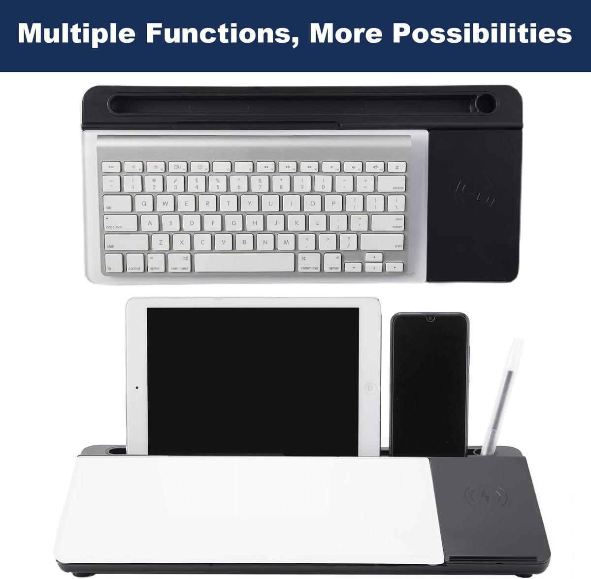 TSJ OFFICE Desktop Whiteboard Dry-Erase-Board - Computer Keyboard Stand White Board Surface Pad with Drawer, Desk Organizers with Accessories for Office, Home, School Supplies - Black