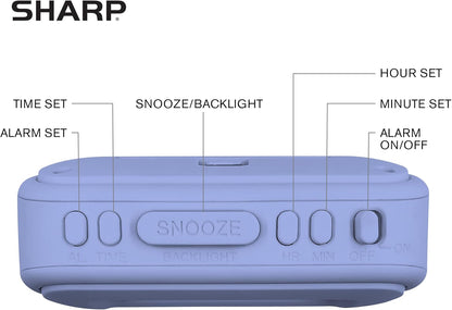 Sharp Digital Alarm Clock – Tactile Plastic Case with Soft Rubberized Finish - Battery Operated – Blue Backlight on Demand – Ascending Alarm – Easy to Use – Charcoal Black