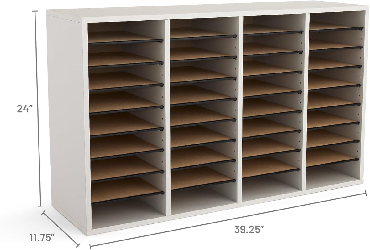Safco 9422GR Wood Adjustable Literature & Paper Organizer, 16 Adjustable Compratment, Stackable Durable Construction, Home, Office, Mailroom, Classroom Mailbox , Gray