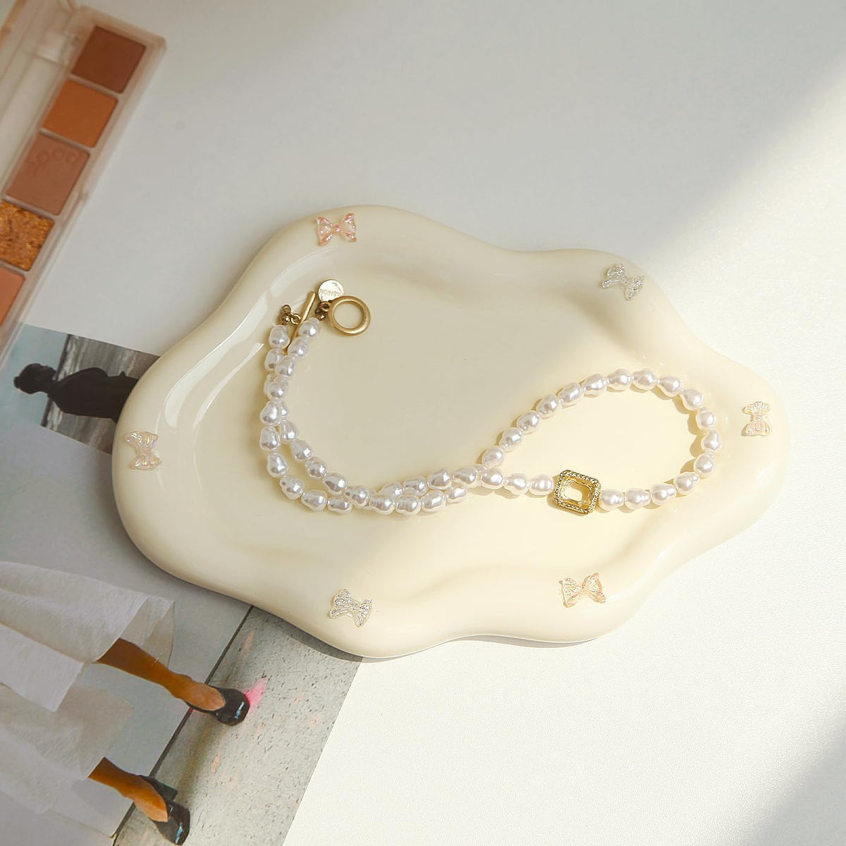 Jewelry Dish Trinket Tray for Women, Ring Dish Holder, Unique Cloud Shape Ceramic Plate Cute Things Vanity Aesthetic Room Decor Mother's Day Birthday (White)