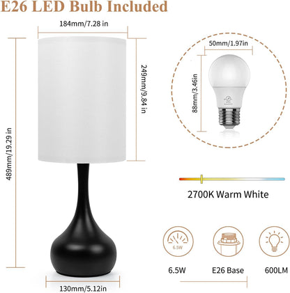 ONEWISH Touch Bedside Lamp for Bedroom, 3-Way Dimmable Farmhouse Table Lamps for Nightstand with Fabric Shade, Desk Lamp for Kids Reading, Home Office